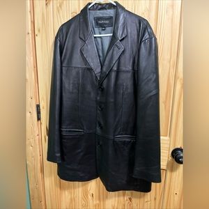 Vintage Murano Size L Black Solid Leather Lamb Skin Men's Jacket Coat  4 Button